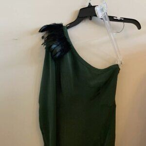 Madison Marcus Green One Shoulder Feather Dress